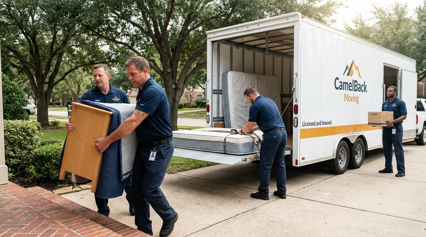 Crew loading residential truck for cross-state move from Shullsburg, WI