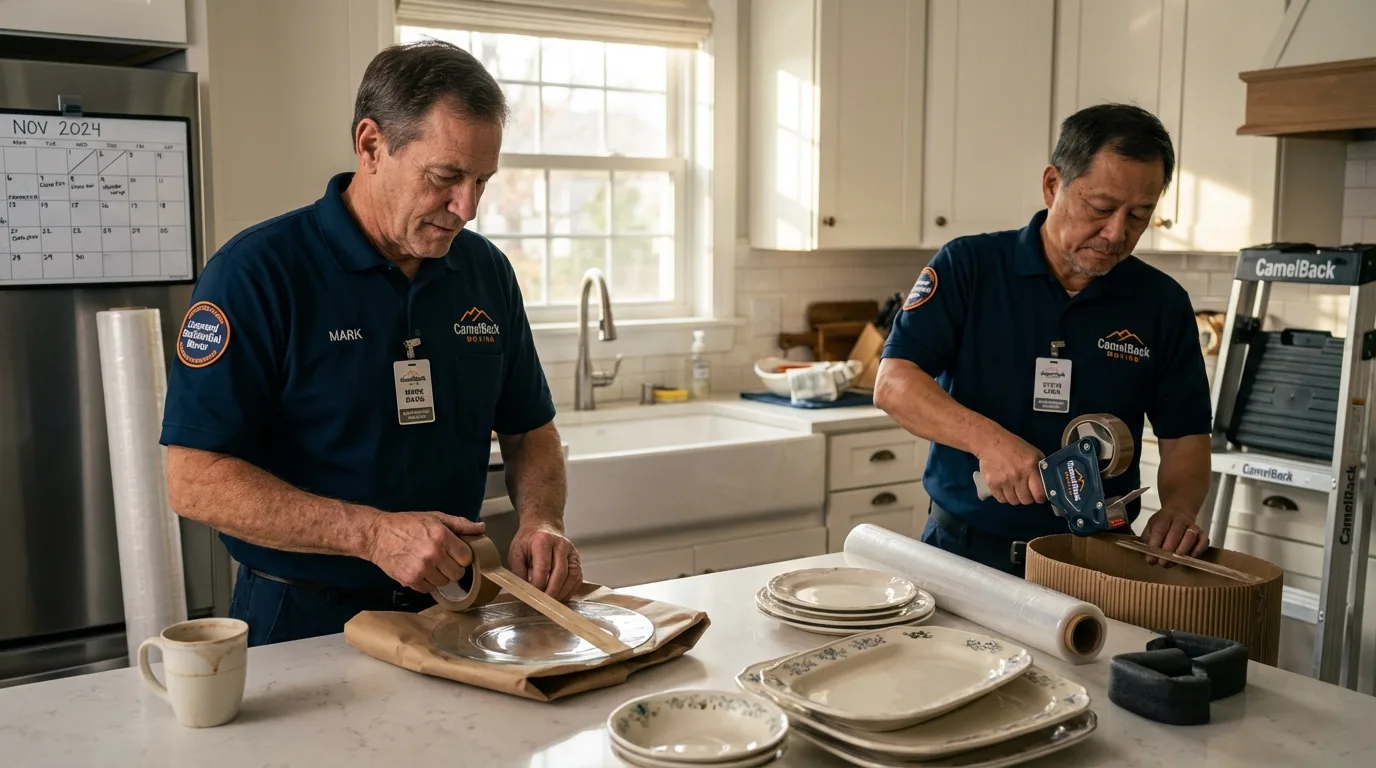 Professional crew packing kitchen dishware in Shullsburg, WI